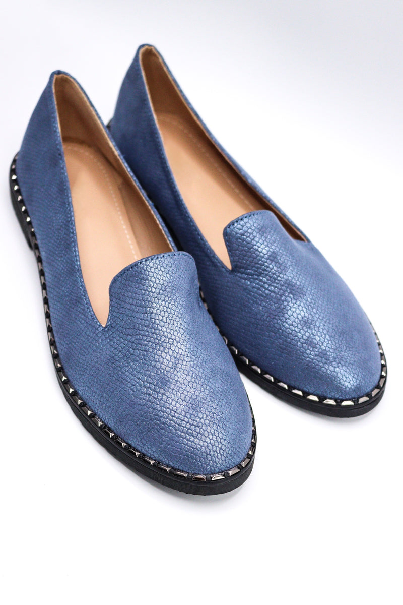 Tory Mock Croc Loafers Shoes (Blue)