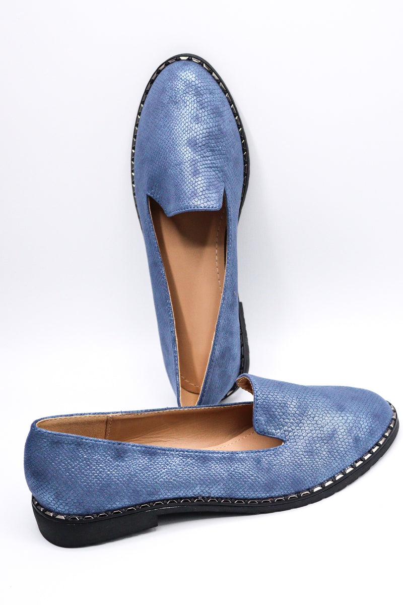 Tory Mock Croc Loafers Shoes (Blue)